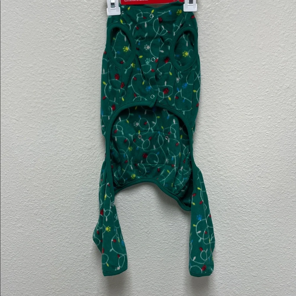 Merry & Bright Medium Dog Fleece Green PJ’s Pajamas with Paw Prints